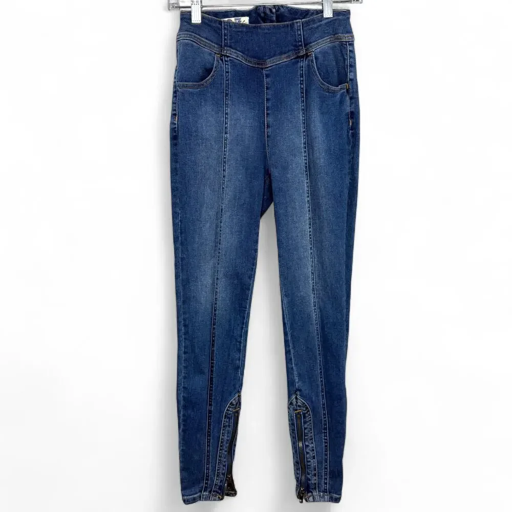 Free People CRVY Mercury Zip Jeans Harper‎ Blue Size 27 Moto Y2K StreetwearDenim